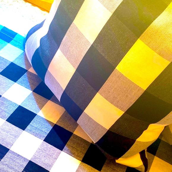 BLK/WHITE 🛍️CHECK BUNDLE OF 2 PILLOWS TABLE RUNNER— EUC; was just used as decor - Picture 2 of 9